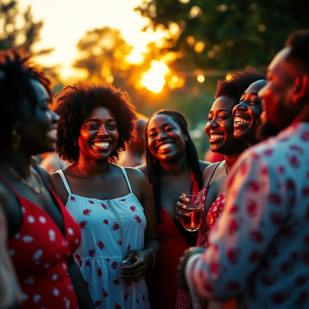 Friends laughing at golden hour