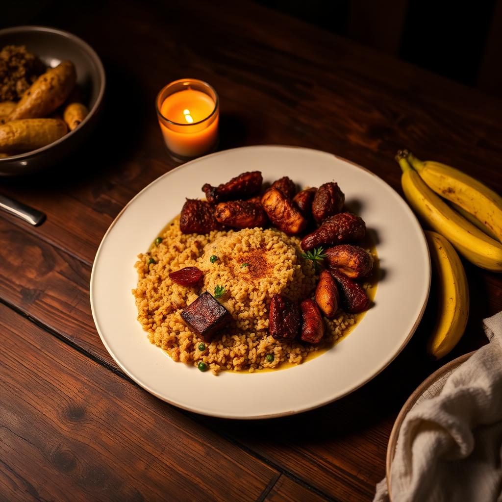 African cuisine plated on wood