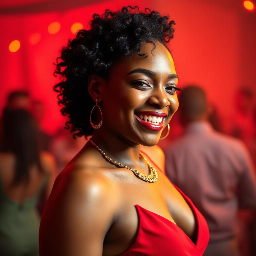 Stylish guest in red dancing